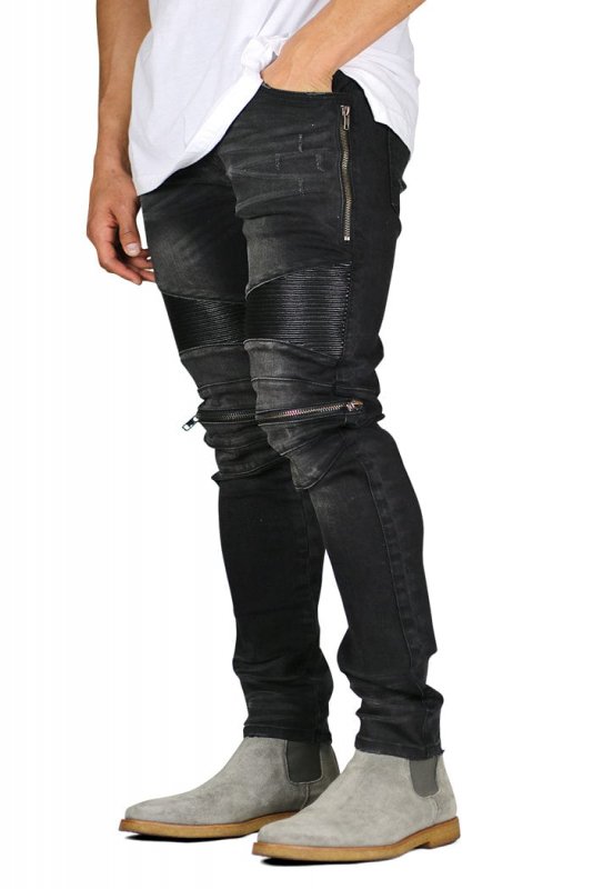 Black Moto Zipper Jeans