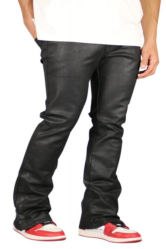 Wax Coated Flare Zipper Jeans