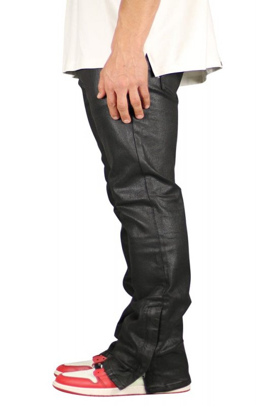 Wax Coated Flare Zipper Jeans