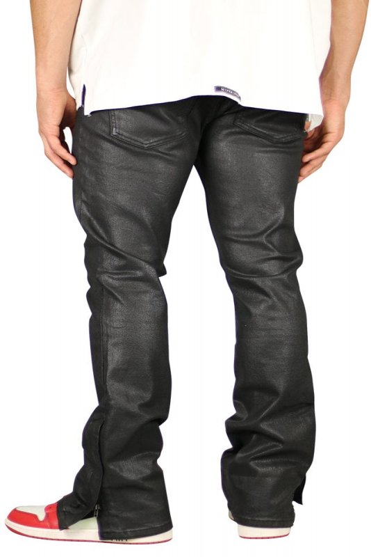 Wax Coated Flare Zipper Jeans