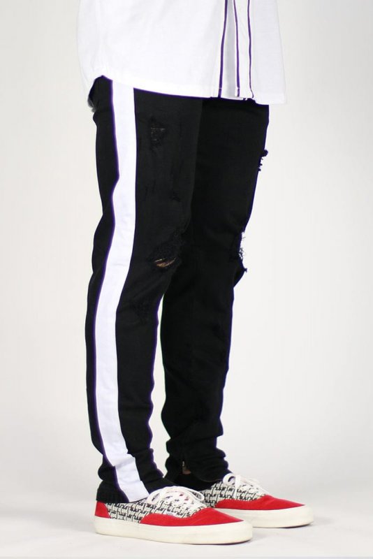 Black White Track Zipper Jeans