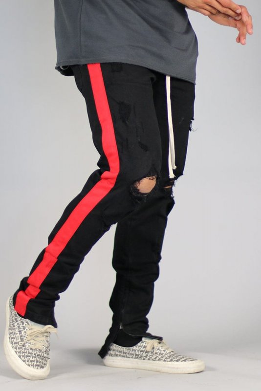Black Red Track Zipper Jeans