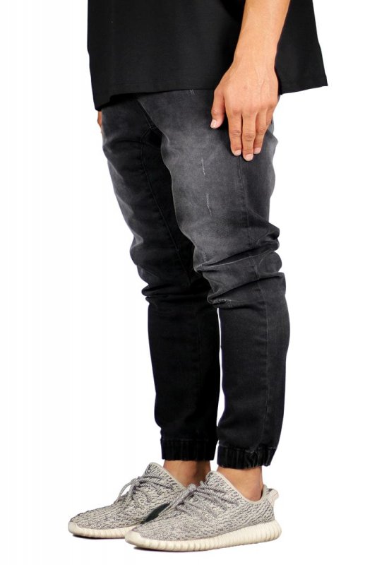 Black Drop Crotch Denim Joggers
