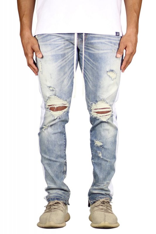 LT.Blue Track Zipper Jeans