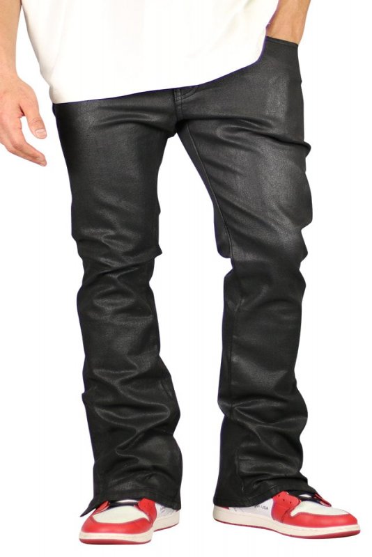 Wax Coated Flare Zipper Jeans