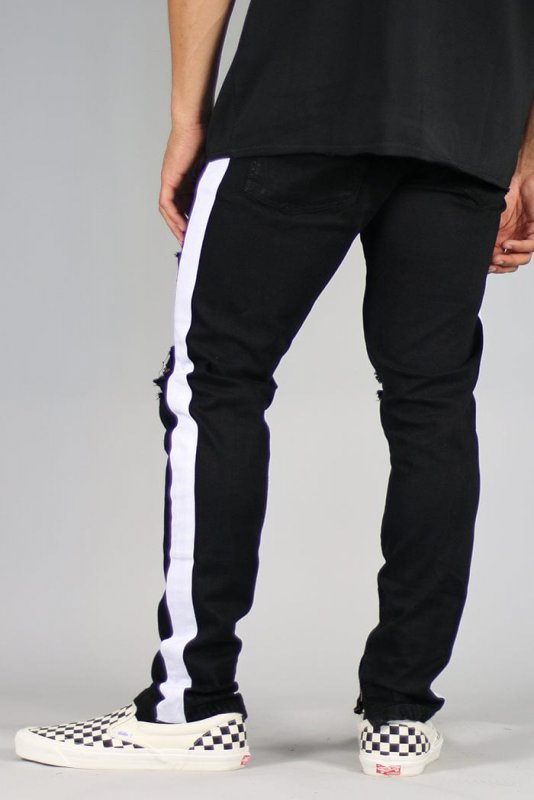 Black White Track Zipper Jeans