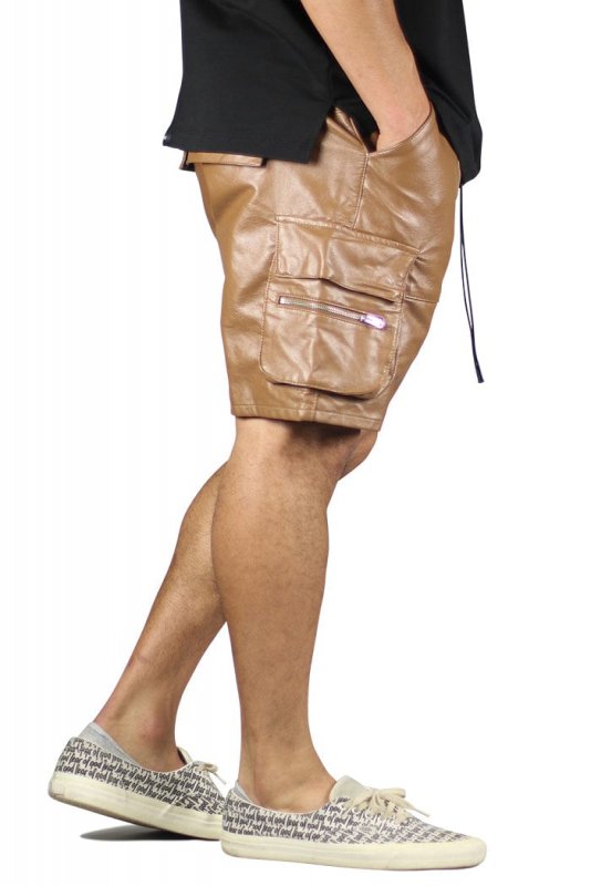 Brown Leather Cargo Shorts