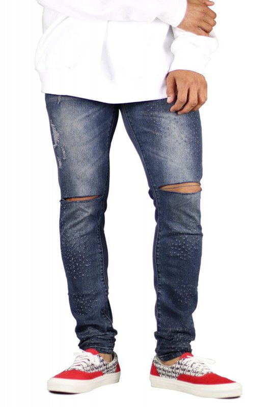 Marine Blue Blast-Cut Jeans