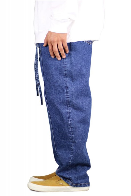 Blue Pleated Baggy Wide Jeans