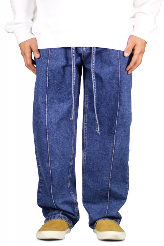 Blue Pleated Baggy Wide Jeans