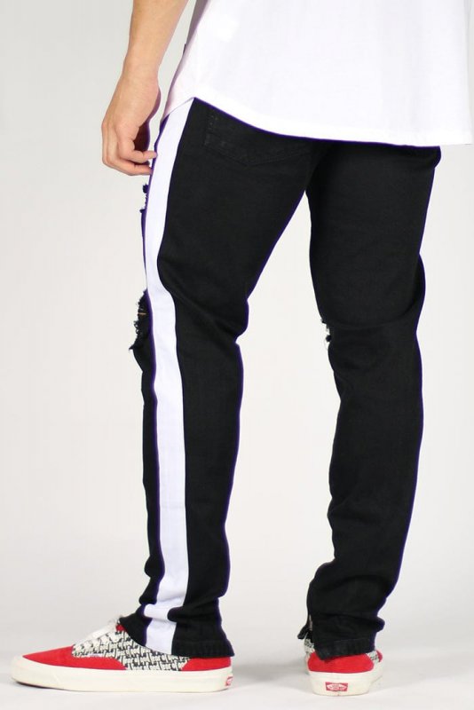 Black White Track Zipper Jeans