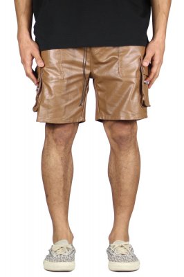 Brown Leather Cargo Shorts