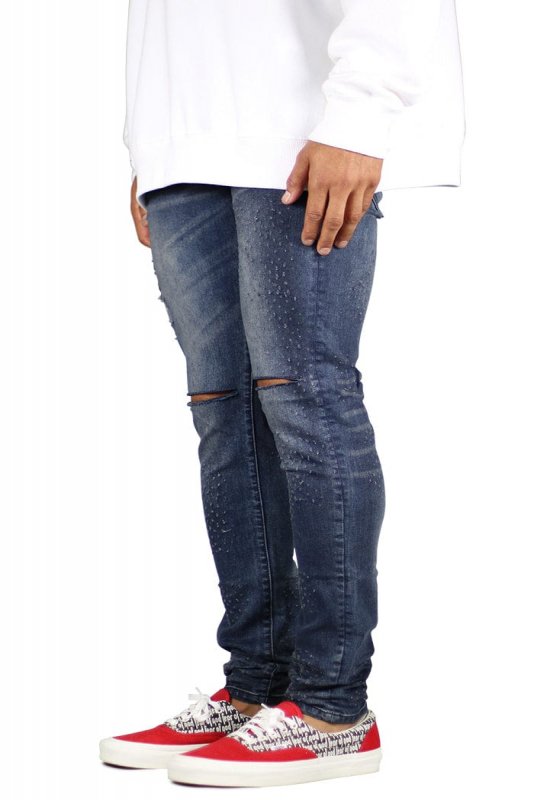 Marine Blue Blast-Cut Jeans