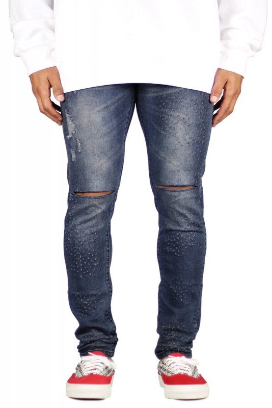 Marine Blue Blast-Cut Jeans