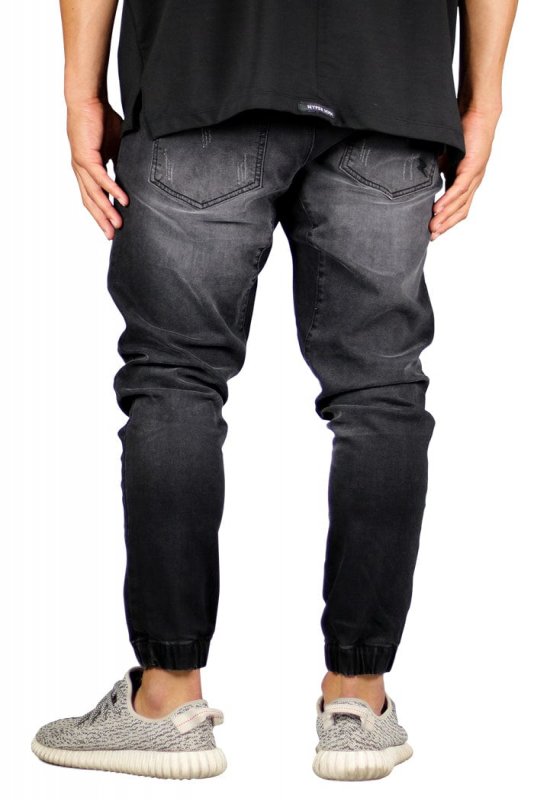 Black Drop Crotch Denim Joggers