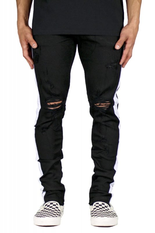 Black White Track Zipper Jeans