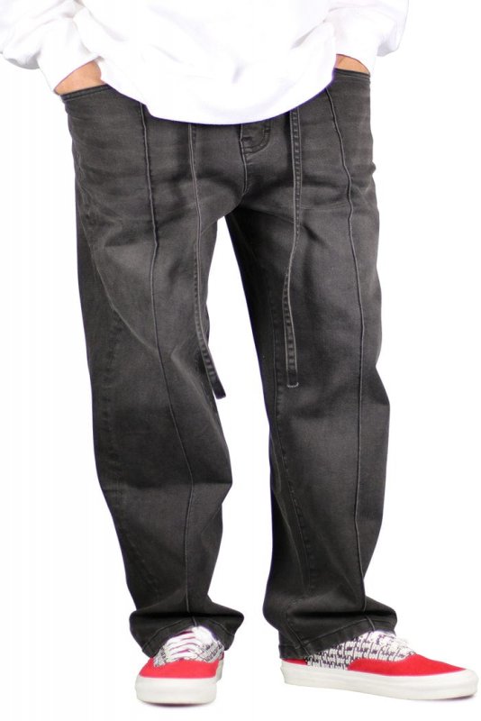 Fade Black Pleated Baggy Wide Jeans